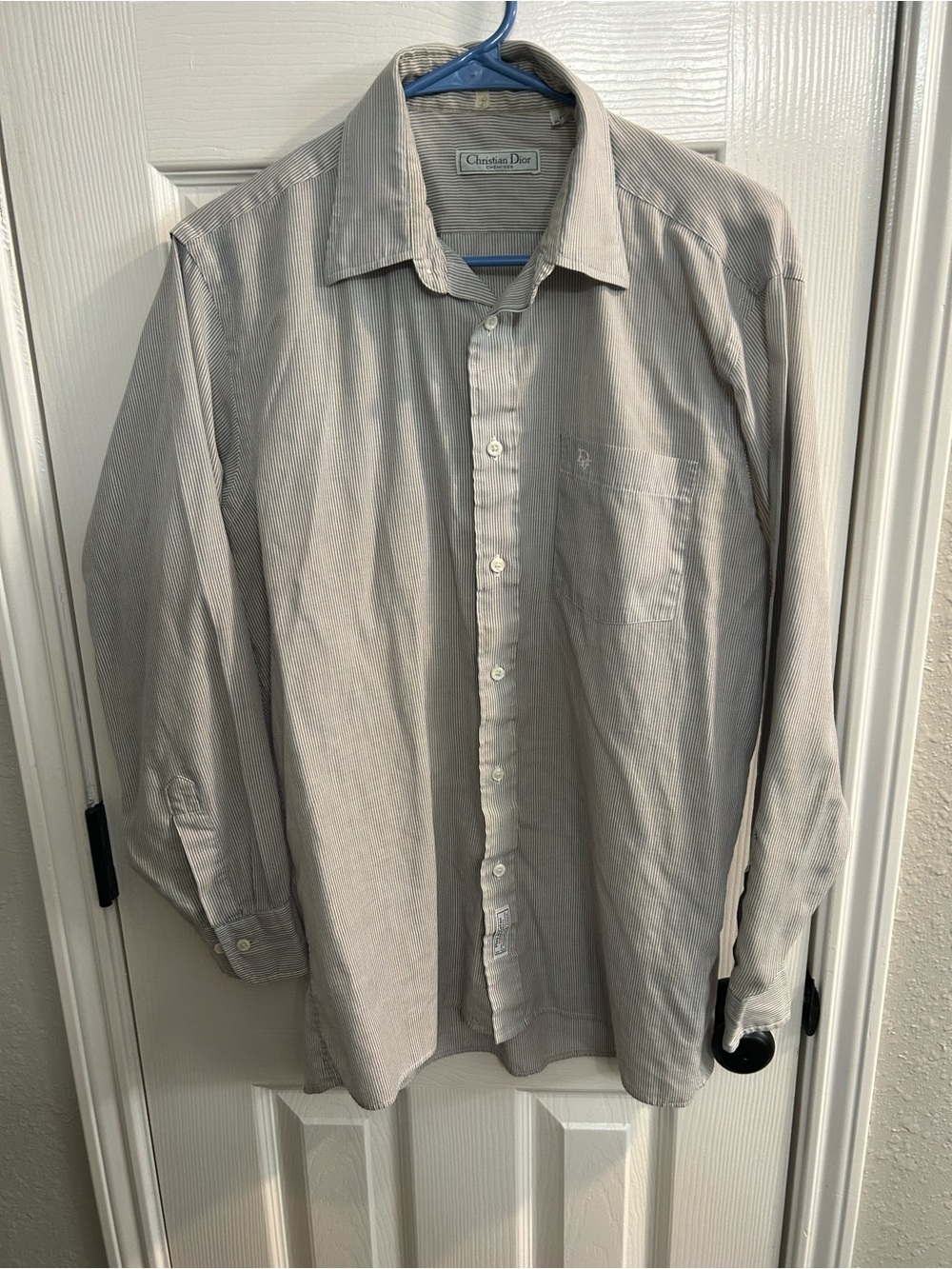 Christian Dior Fitted Men's Dress Shirt Blue White Stripe Sz 16 32-33Button Down